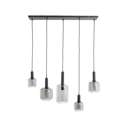 Light & Living Hanglamp 5L LEKAR Smoke Glas