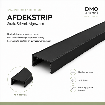 DMQ Afdekstrip Railverlichting 1 meter - Zwart
