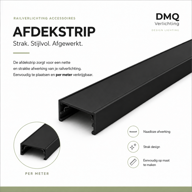 DMQ Afdekstrip Railverlichting 1 meter - Zwart