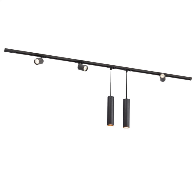 DMQ Complete set Rail - 2 meter - 3x Swift GU10 Railspot 2x Pendel Juna  - Zwart
