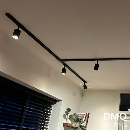 DMQ Complete set Rail - 2 meter - 3x Swift GU10 Railspot 2x Pendel Juna  - Zwart