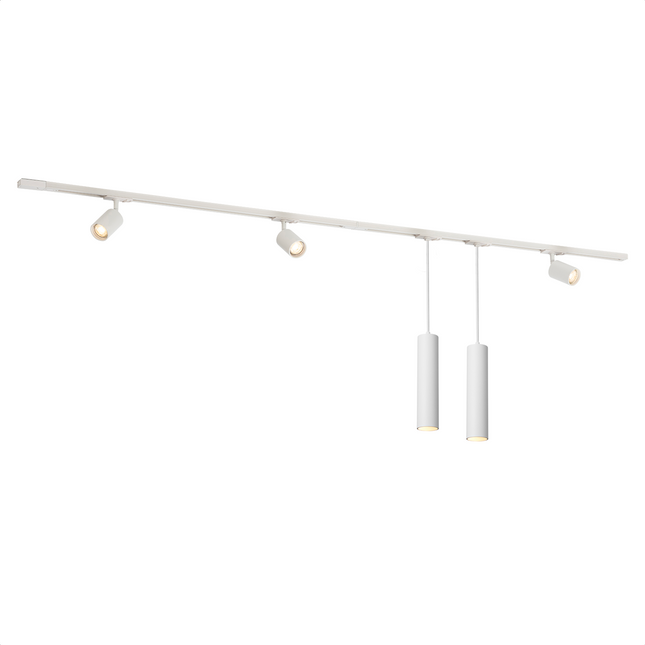 DMQ Complete set Rail - 2 meter - 3x Swift GU10 Railspot 2x Pendel Juna  - Wit