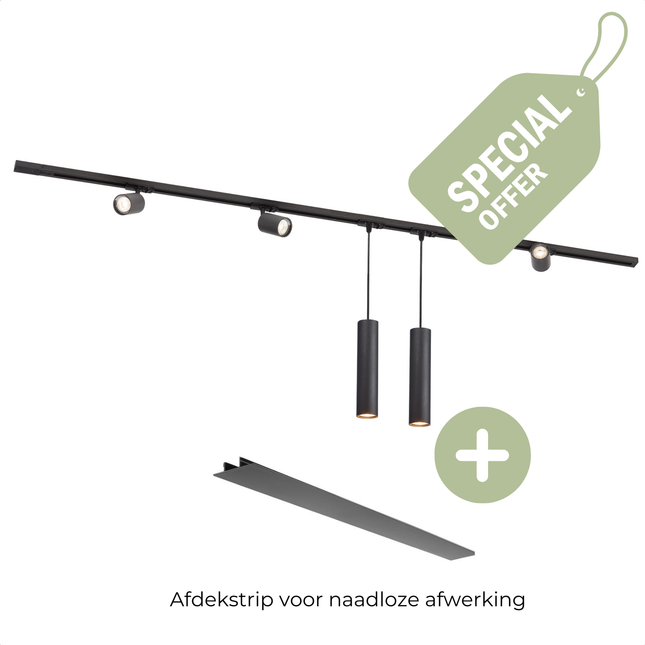 DMQ Complete set Rail - 2 meter - 3x Swift GU10 Railspot 2x Pendel Juna  - Zwart