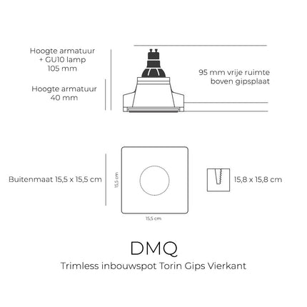 DMQ Inbouwspot Torin Gips Vierkant Kantelbaar - GU10