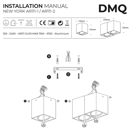 DMQ Opbouwspot New York 1-lichts Wit