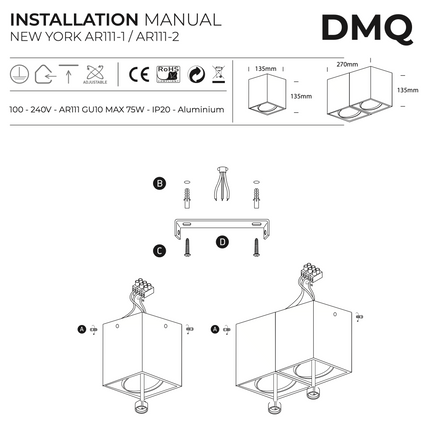 DMQ Opbouwspot New York 2-lichts Wit