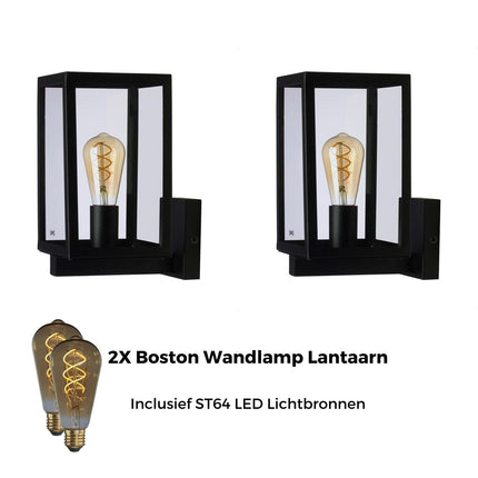 DMQ Set van 2 Lantaarn Wandlampen Boston - inclusief 2X ST64 LED Lichtbron