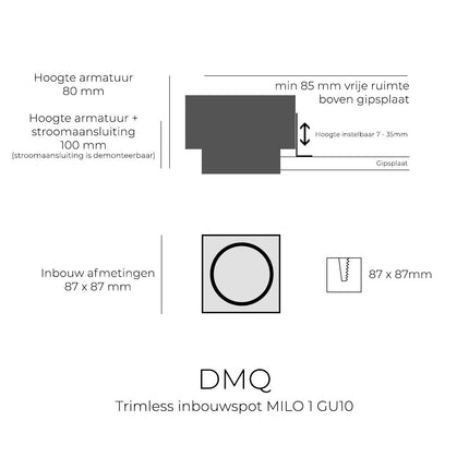 DMQ Trimless inbouwspot GU10 Milo 1 Wit