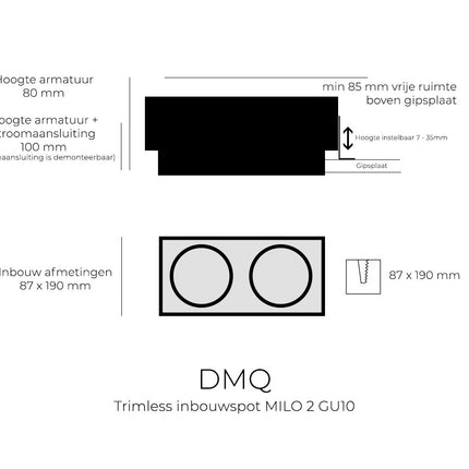 DMQ Trimless inbouwspot GU10 Milo 2 Wit