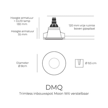 DMQ Trimless inbouwspot GU10 Moon 1 Rond Wit - Verstelbaar