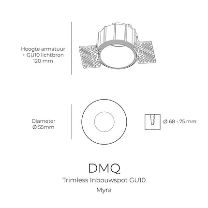 DMQ Trimless inbouwspot GU10 Myra Rond Wit