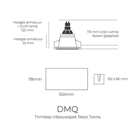 DMQ Trimless inbouwspot GU10 Rezo Twins vierkant zwart