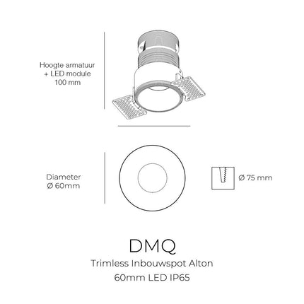 DMQ Trimless Inbouwspot IP65 LED 2700K Alton Rond Wit