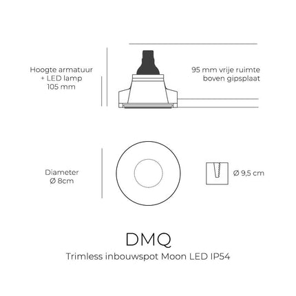DMQ Trimless inbouwspot Moon 1 Rond Geborsteld gunmetal - LED IP54