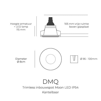 DMQ Trimless inbouwspot Moon 1 Rond Wit - Verstelbaar - LED IP54