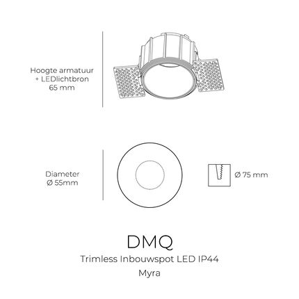 DMQ Trimless inbouwspot Myra Rond Wit - LED IP44 - Lage inbouwdiepte