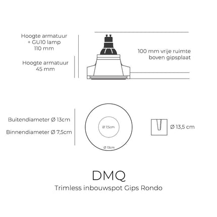 DMQ Trimless Inbouwspot Rondo Gips Rond - GU10