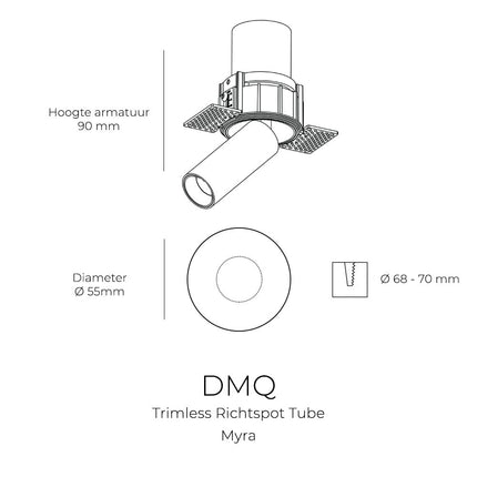 DMQ Trimless Richtspot Tube Myra – LED – Geborsteld Brons