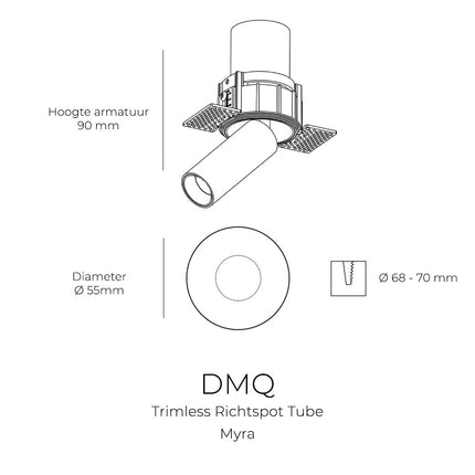 DMQ Trimless Richtspot Tube Myra – LED – Wit