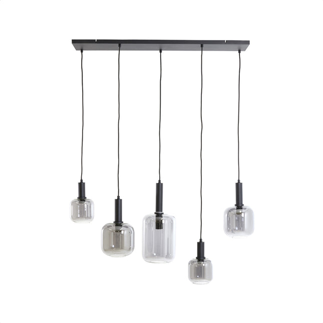 Light & Living Hanglamp 5L LEKAR Smoke Glas
