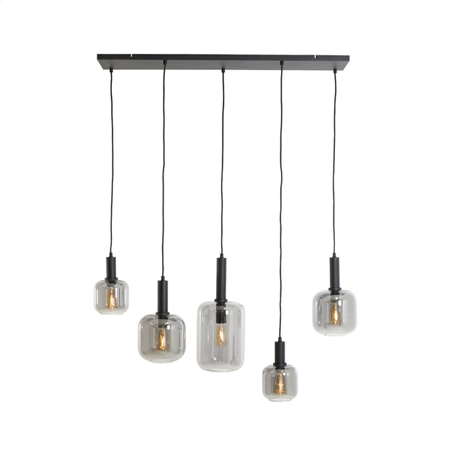 Light & Living Hanglamp 5L LEKAR Smoke Glas