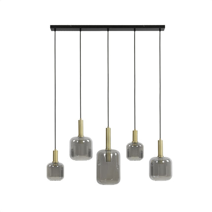 Light & Living Hanglamp 5L LEKAR Smoke Glas